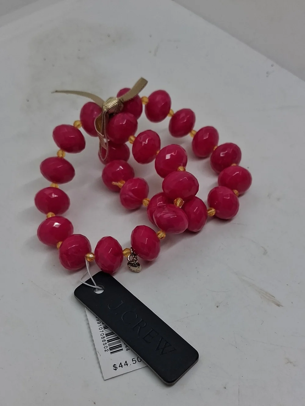 NWT J. Crew Hot Pink Faceted Bead Bracelet Set with Gold Accents